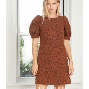 Universal Thread Womens Leopard Print Puff Sleeve Mini Dress size 8